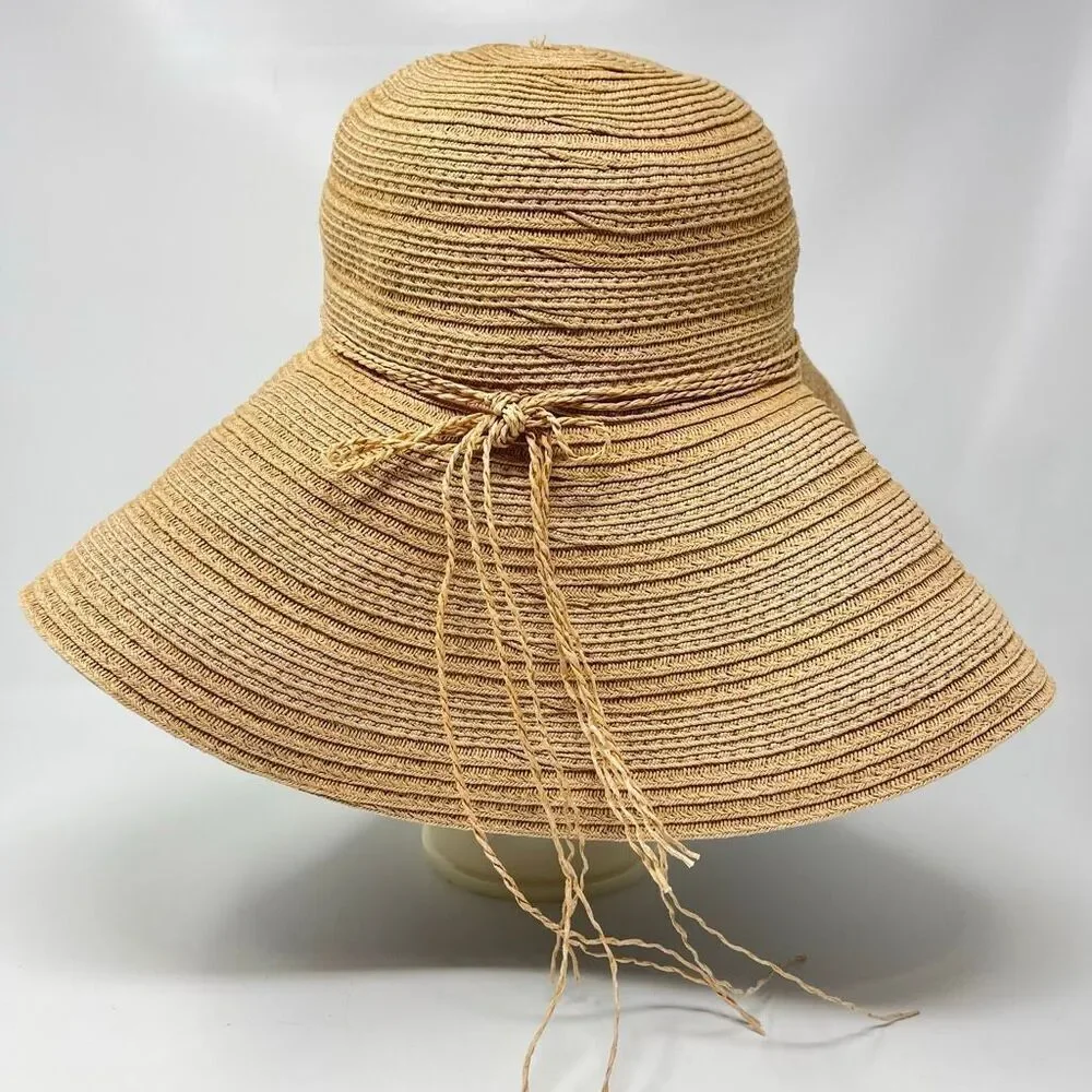Forever 21 Wide Brim Paper Raffia Tan Outdoor Beach Sun Hat One Size OSFM